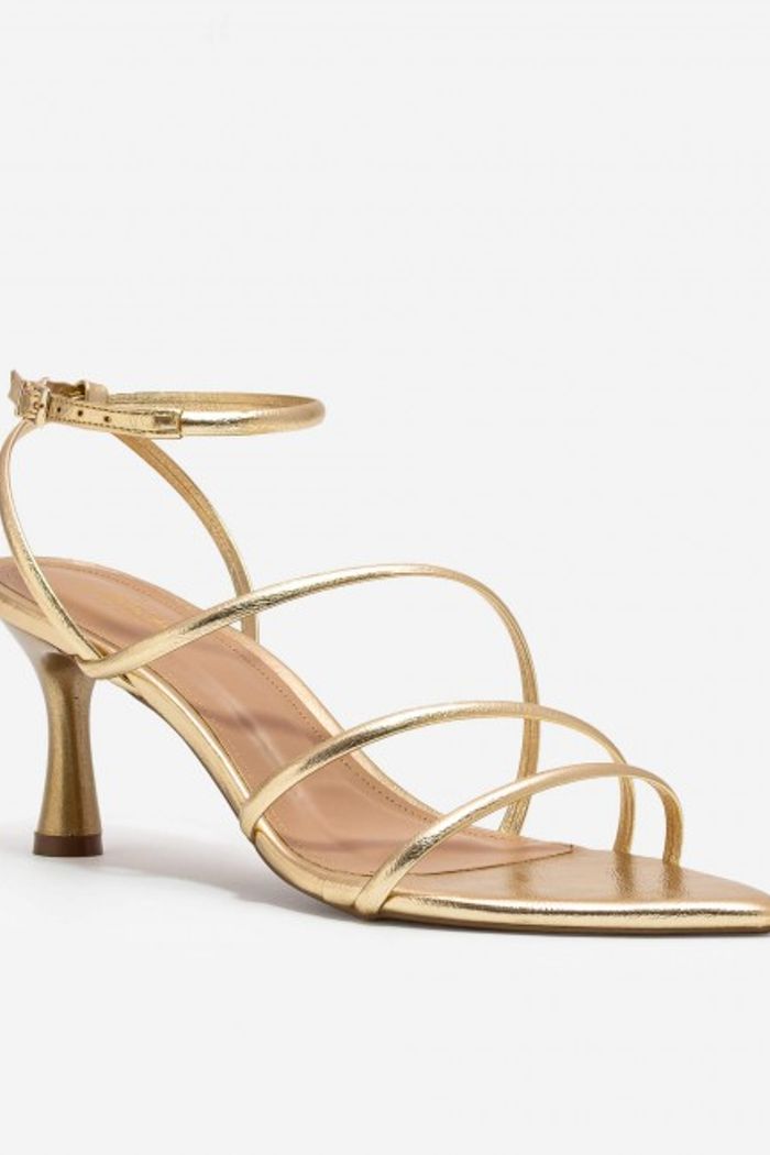 Sandália Metalizado com Tiras Finas e Salto Taça Champagne
