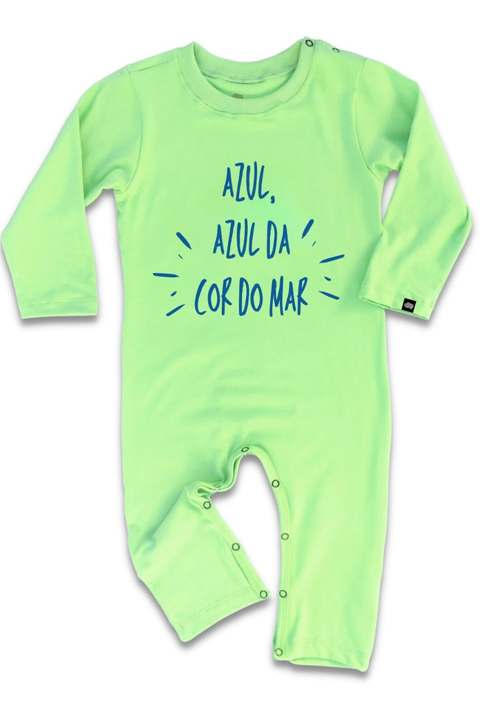 Macacão Bebê Longo Manga Longa Verde Claro "Azul da Cor do Mar"