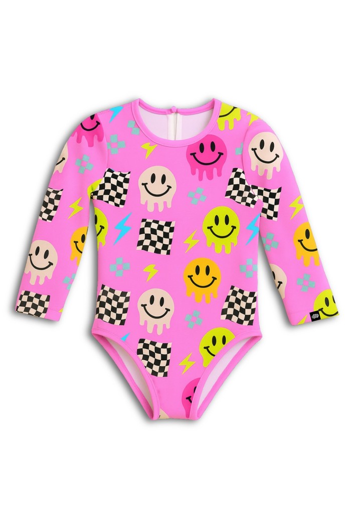 Maiô Manga Longa Proteção UV50+ Confortável Rosa Smiles