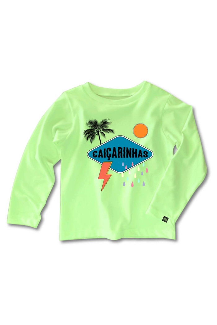 Camiseta Infantil Manga Longa Algodão Toque Macio Verde Claro Caicarinhas Estações