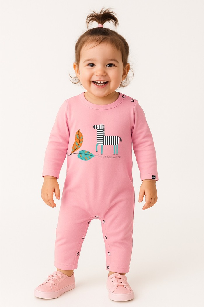 Macacão Longo Manga Longa Rosa Zebra