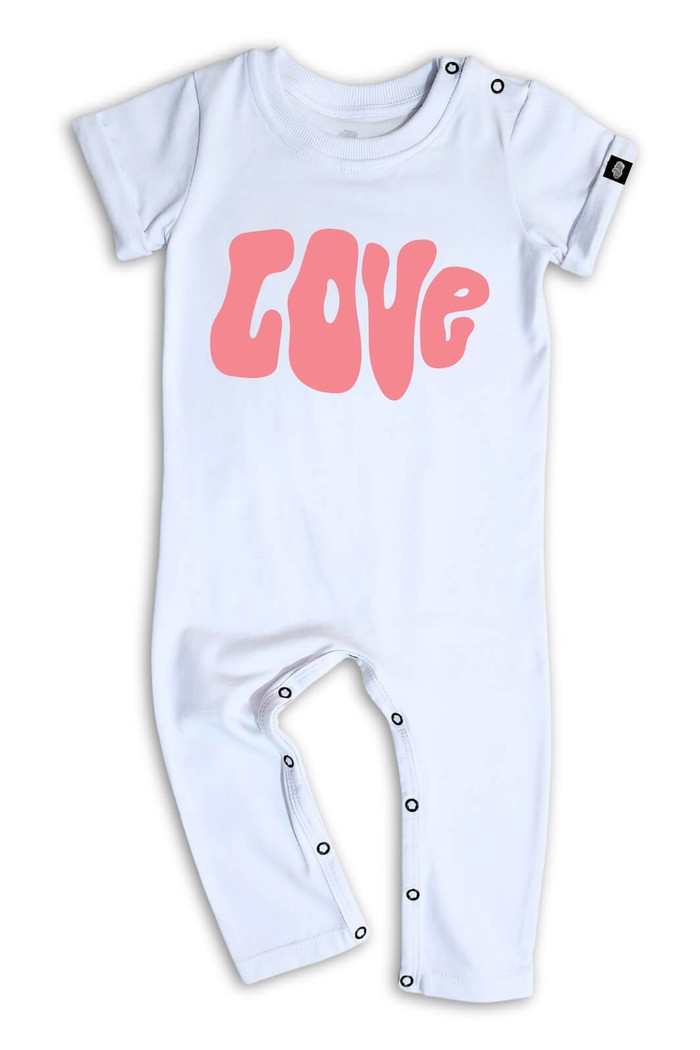 Macacão Bebê Longo Manga Curta Off White Love