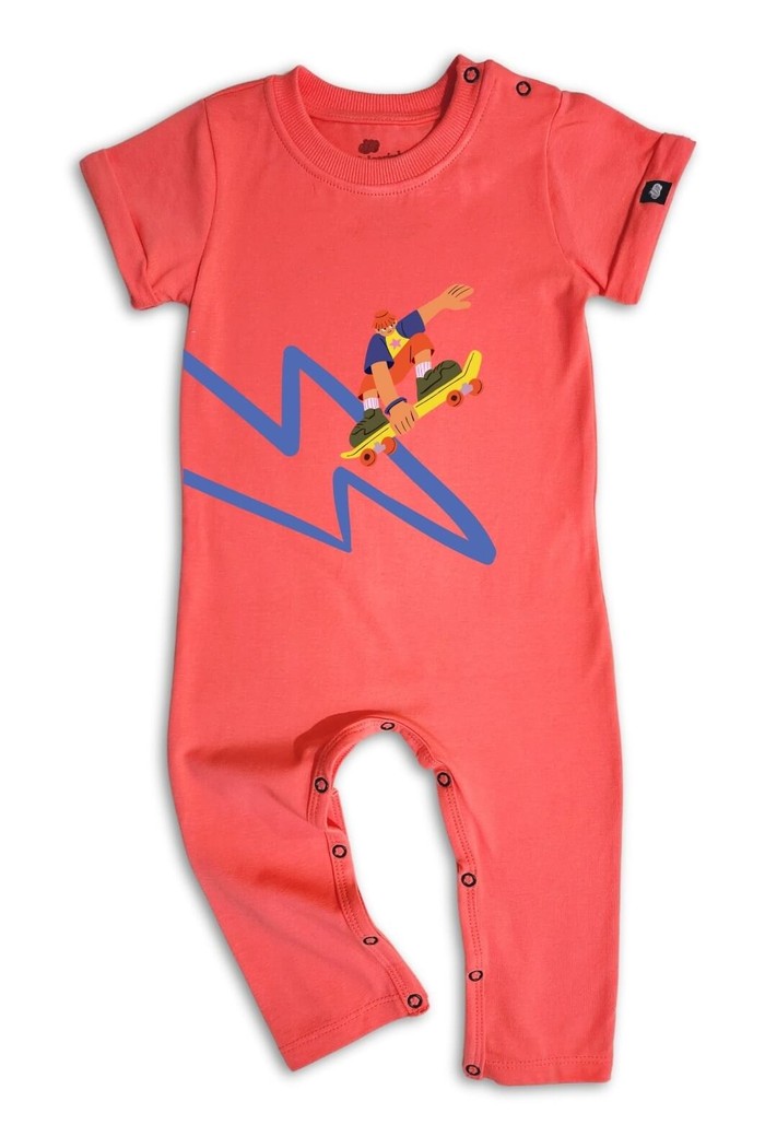 Macacão Bebê Longo Manga Curta Laranja Skate Energy