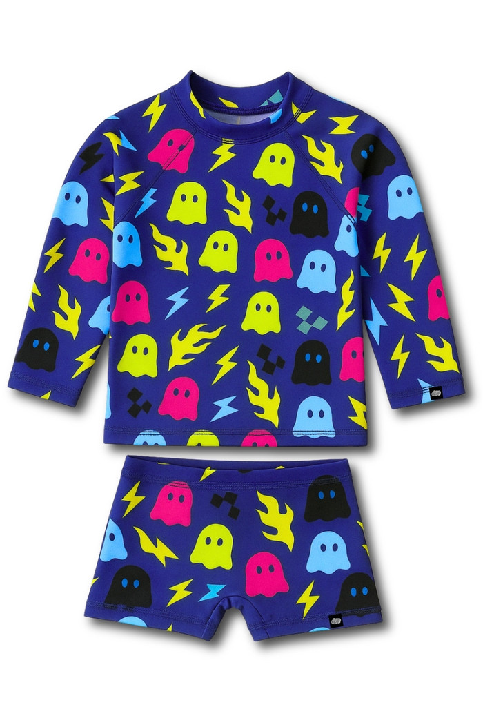 Camisa + Sunga Proteção UV50+ Confortável Azul Fantasminhas