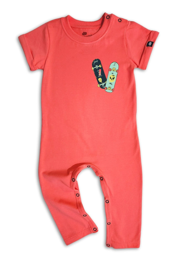 Macacão Bebê Longo Manga Curta Laranja Skateboard