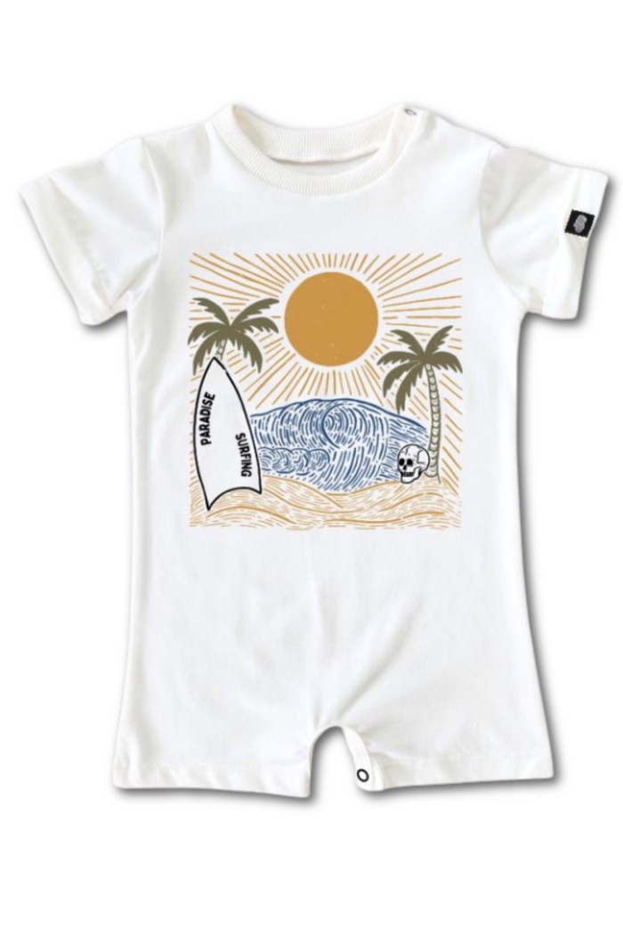 Macacão Bebê Curto Manga Curta Off White Surfing