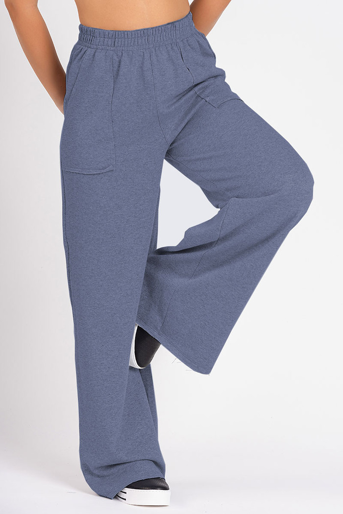 Calça Wide Leg Moletom Mescla Marinho