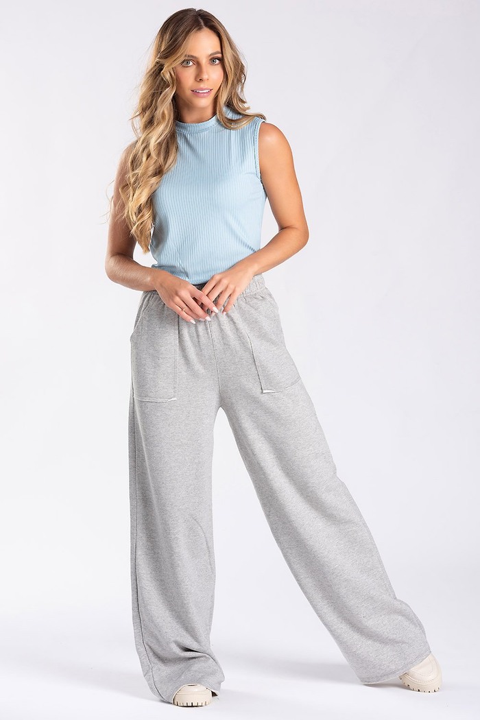Calça Wide Leg Moletom Mescla