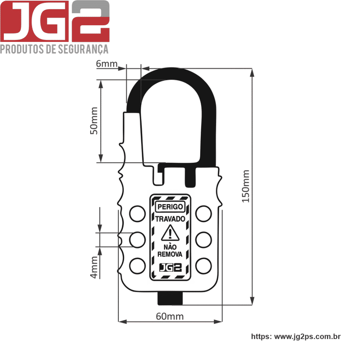 Gancho de bloqueio JG2 plástico multiuso, 6 furos, com cabo de aço Ø4mm x 1,8m ajustável e haste de aço cromada JGL255-1