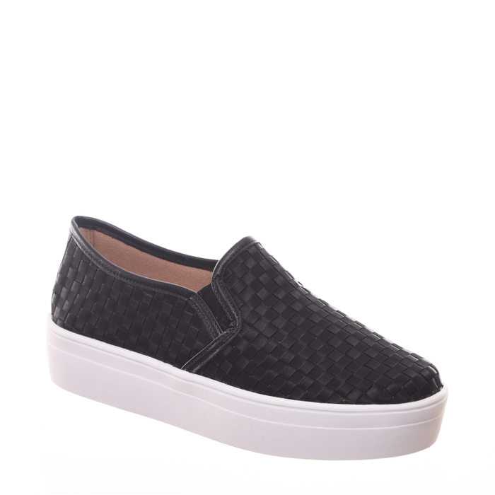 Tênis Shoes Flatform Slip-On Trançado Cetim Preto
