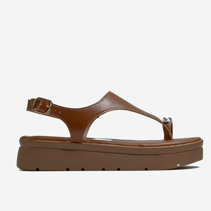 Sandália Papete Mississipi Dedo Detalhe Metal Fechamento Fivela Solado Tratorado Marrom