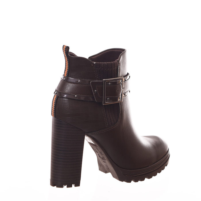 Bota Ankle Boot Ramarim Salto Grosso Tratorada Detalhe Lycra Fivela Marrom