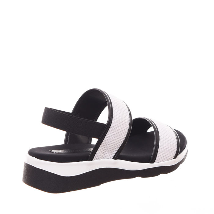 Sandália Giulia Domna Bicolor Detalhe Tecido Trabalhado Branco e Preto