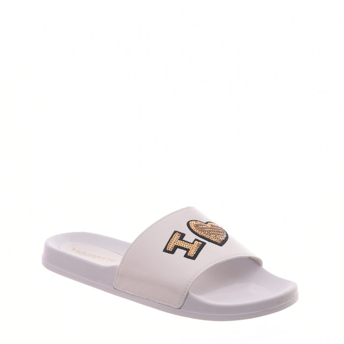 Chinelo Slide Via Marte Aplicação Lantejoula Branco