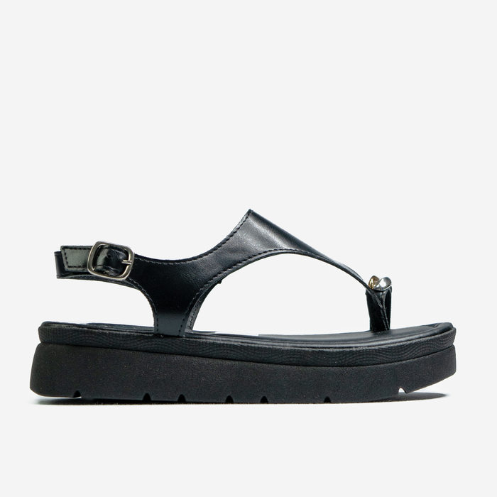 Sandália Papete Mississipi Dedo Detalhe Metal Fechamento Fivela Solado Tratorado Preto