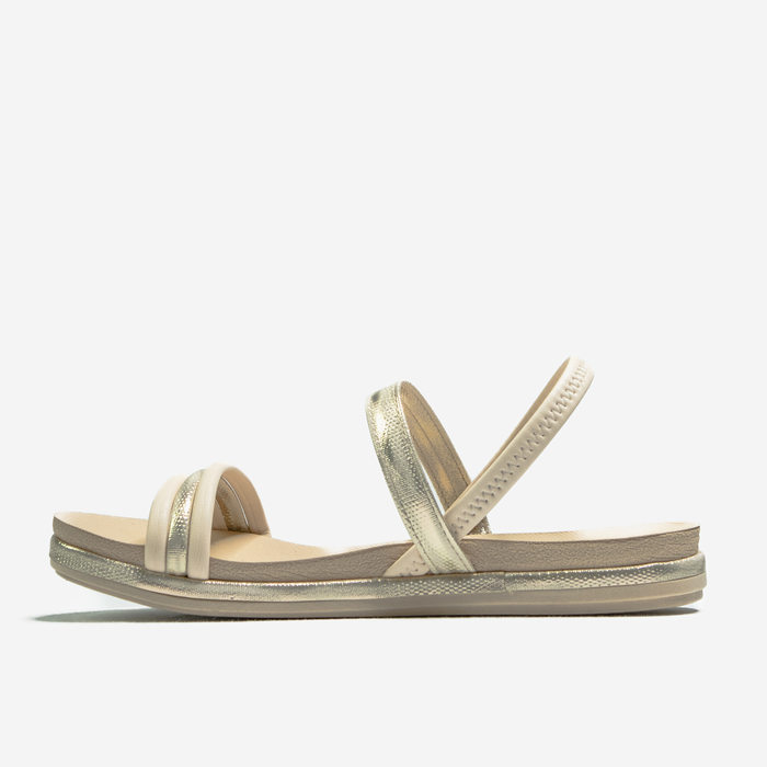 Sandália Papete Mississipi Tira Lateral Brilho Posterior Elástico Bege