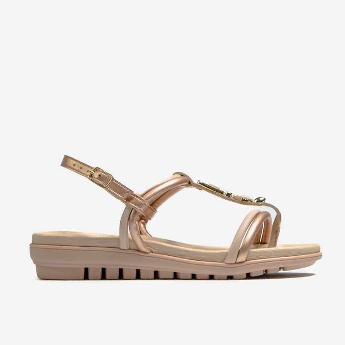 Sandália Rasteira Piccadilly Tecnologia Wide Fit Tiras Aplicação Pedra Solado Tratorado Nude