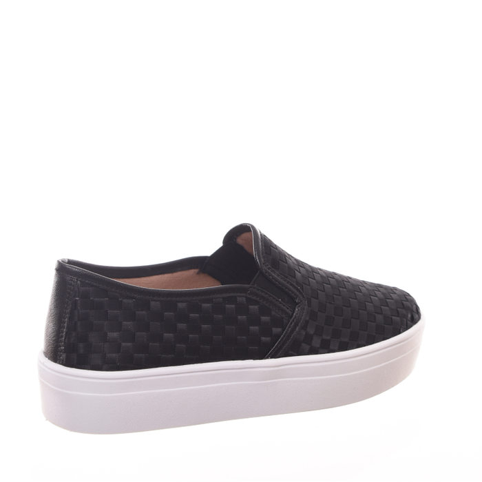 Tênis Shoes Flatform Slip-On Trançado Cetim Preto