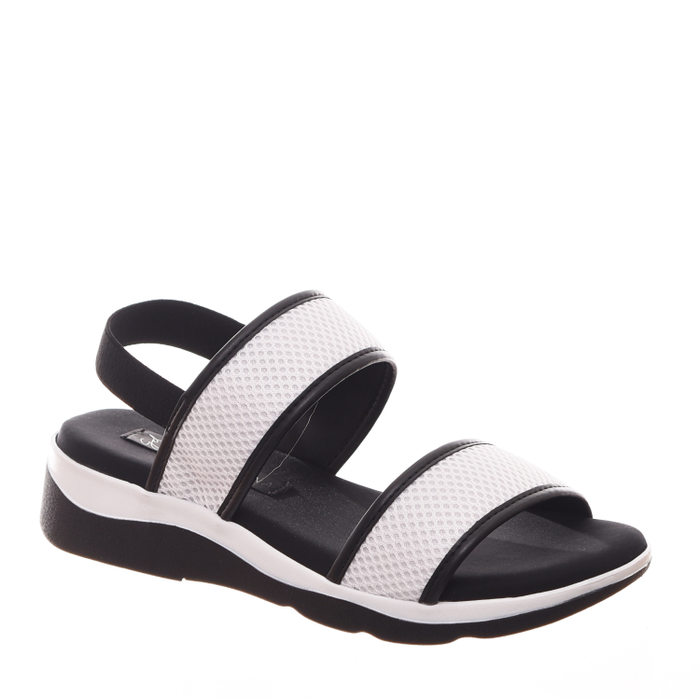 Sandália Giulia Domna Bicolor Detalhe Tecido Trabalhado Branco e Preto