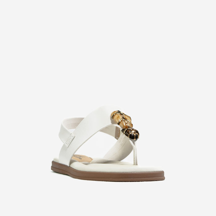 Sandália Modare Ultra Conforto Aplicação Pedras Salto Rasteira Posterior Elástico Off White