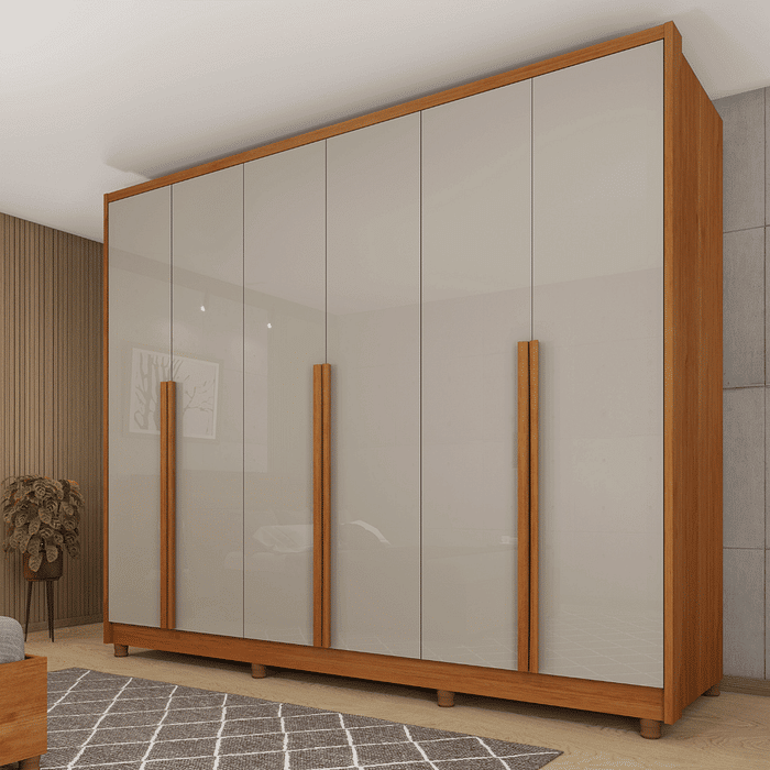 Guarda-Roupa Casal em MDF 6 Portas Tcil Móveis Realeza C/ Pés Cinamomo/Off White