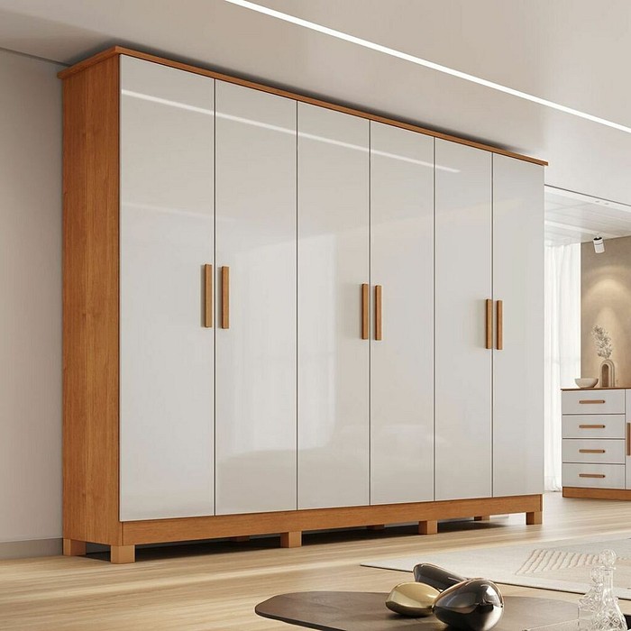 Guarda-Roupa Casal Em MDF 6 Portas Bianchi Nina Naturall/Off White