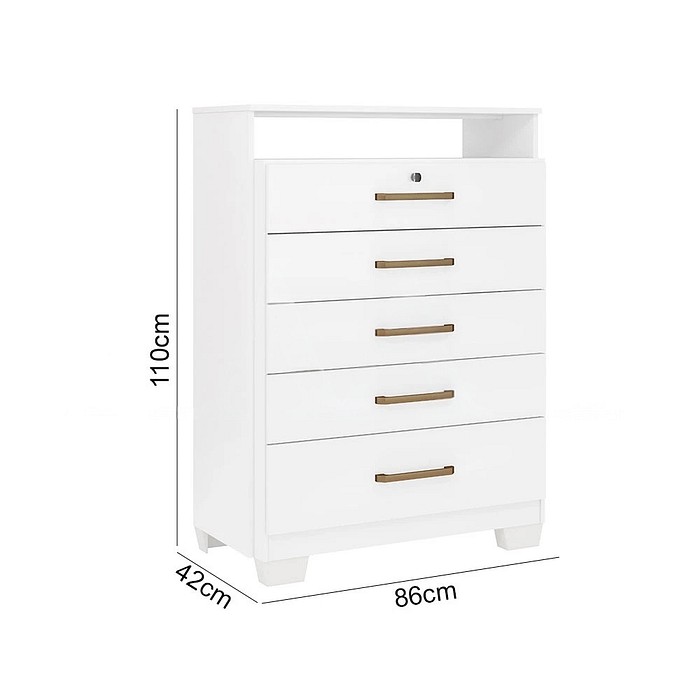 Cômoda Triunfo com Chave Demóbile 5 Gavetas  – Branco
