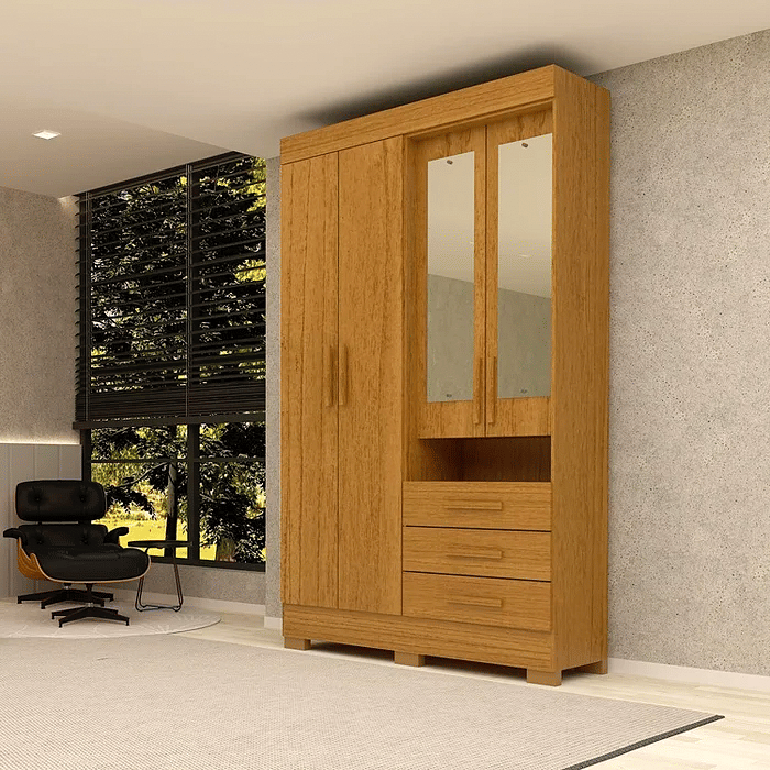 Guarda-Roupa com Espelho Debora 4 Portas 100% MDF Cinamomo - ACP Móveis