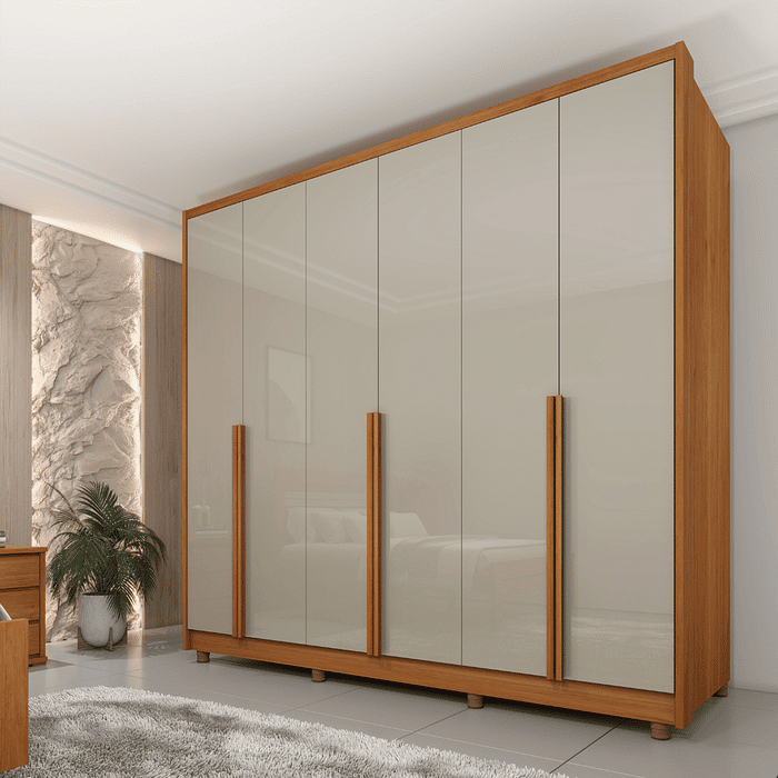 Guarda-Roupa Casal em MDF 6 Portas Tcil Móveis Fortuna C/ Pés Cinamomo/Off White