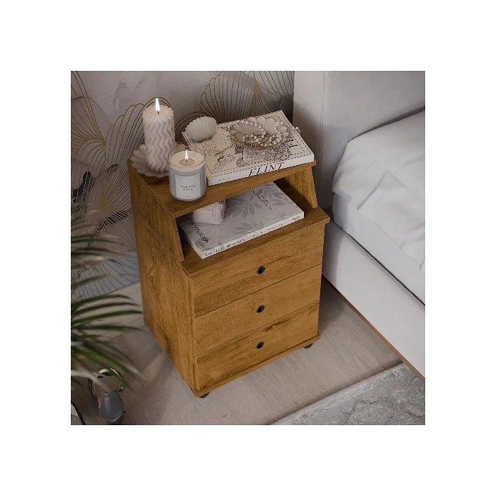 Mesa de Cabeceira 3 Gavetas Luxo New Freijó – EJ Móveis