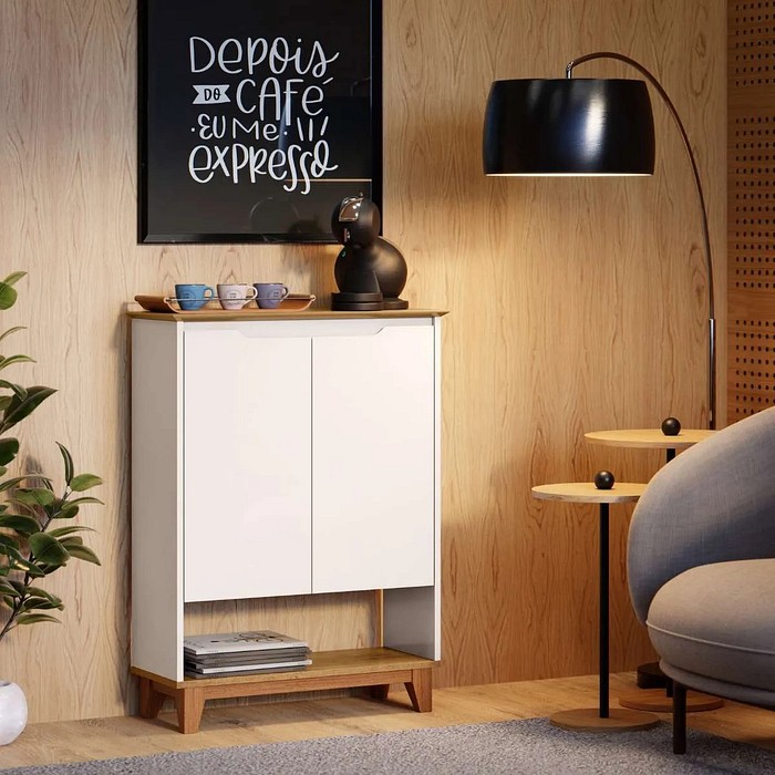 Sapateira 2 Portas Hall Flow EJ Móveis – Off White/Freijó