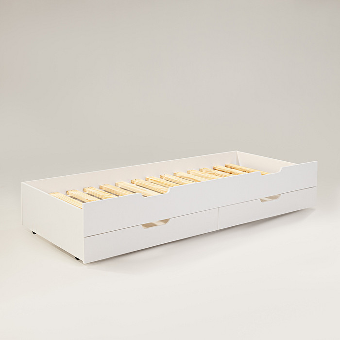 Cama Auxiliar com Duas Gavetas de Madeira Maciça Cor Branca