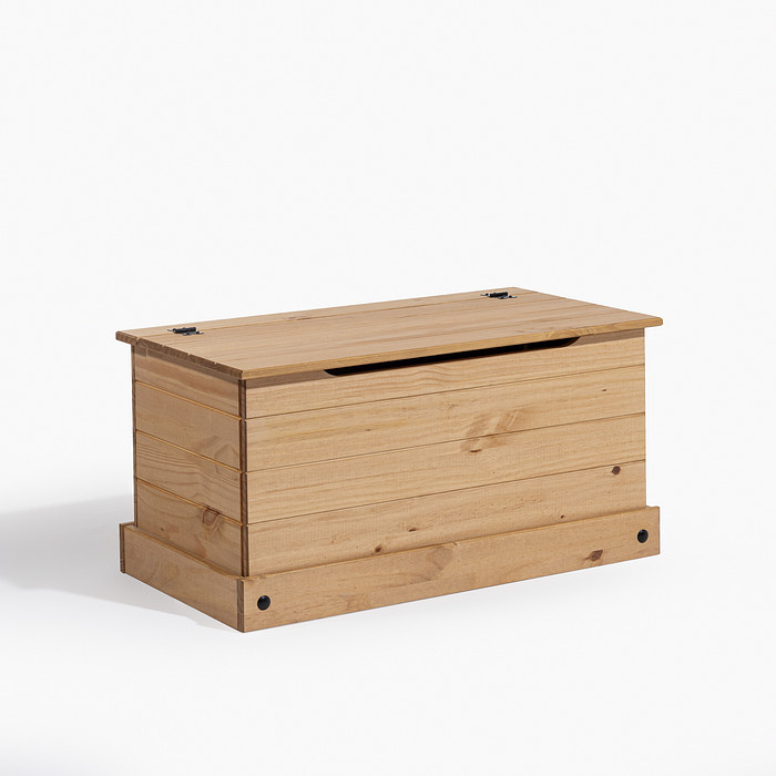 Baú de Armazenamento em Madeira Maciça de Pinus com Tampa Articulada e Trava de Segurança