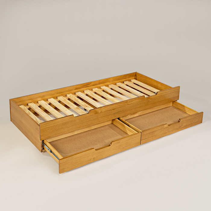 Cama Auxiliar com Duas Gavetas de Madeira Maciça Cor Mel