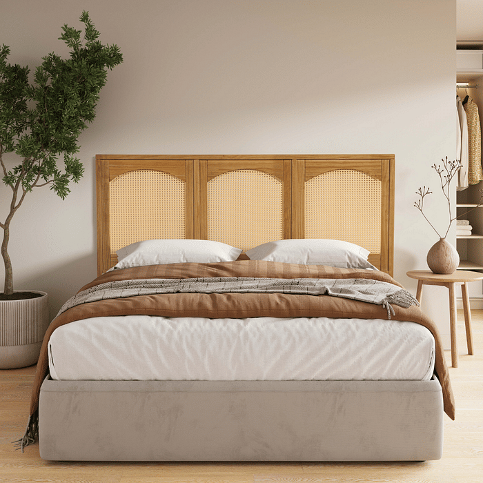 Cabeceira de Cama QUEEN 166cm Arcs Madeira e Rattan
