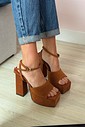 Sandália Tina Caramelo  Plataforma com Salto Bloco