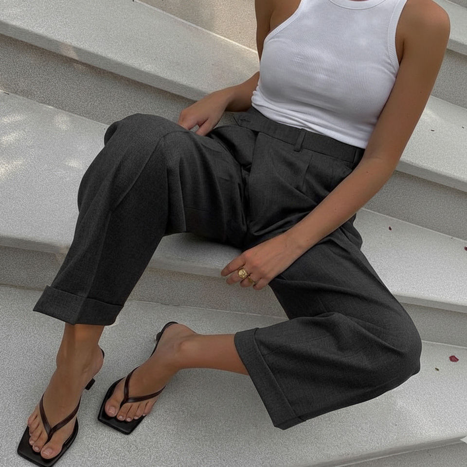 Look de trabalho com calça de alfaiataria e Tamanco Maya